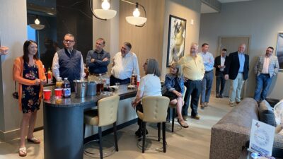 SSSBA dinner sponsors engaged with NACE Executive Committee members during the reception, sharing how their organizations support local infrastructure and practical bridge solutions.